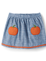 Girls Embroidered Pumpkin Chambray Skort - Autumn Adventures