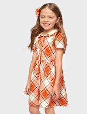 Girls Plaid Pumpkin Shirt Dress - Autumn Adventures