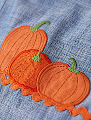 Chasuble en chambray brodée citrouille pour fille - Aventures d'automne