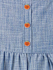 Chasuble en chambray brodée citrouille pour fille - Aventures d'automne