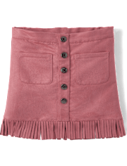 Girls Fringe Faux Suede Skirt - Country Charm