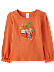 Girls Embroidered Mouse Pumpkin Top - Autumn Adventures
