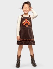 Girls Embroidered Turkey Ruffle Skirtall - Autumn Adventures
