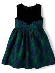 Girls Plaid Velvet Fit And Flare Dress - All Dressed Up