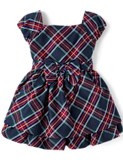 Girls Plaid Bow Ruffle Dress - Royal Christmas