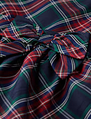 Girls Plaid Bow Ruffle Dress - Royal Christmas