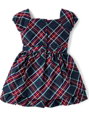 Girls Plaid Bow Ruffle Dress - Royal Christmas