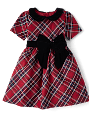 Girls Plaid Bow Fit And Flare Dress - All Dressed Up