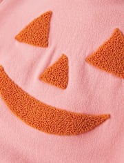 Girls Embroidered Pumpkin Fleece Hoodie - Halloween
