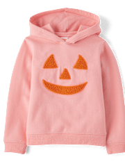 Girls Embroidered Pumpkin Fleece Hoodie - Halloween