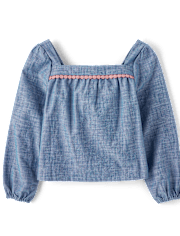 Top niña con botones de cambray floral bordado - Country