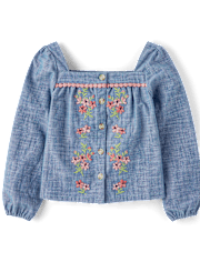 Top niña con botones de cambray floral bordado - Country