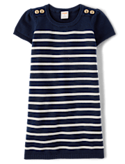 Girls Striped Button Sweater Dress - Classroom Cutie