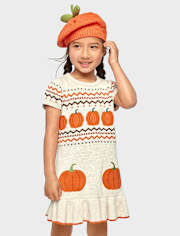 Girls Embroidered Pumpkin Peplum Sweater Dress - Autumn Adventures