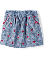 Girls Embroidered Apple Chambray Skort - Classroom Cutie