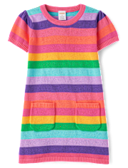 Girls Rainbow Striped Sweater Dress - Classroom Cutie