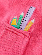 Girls Embroidered School Supplies Sweater Dress - Classroom Cutie