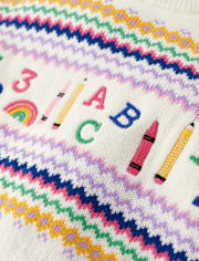 Girls Intarsia School Supplies Peplum Sweater Dress - Classroom Cutie