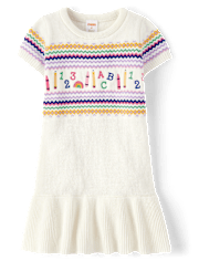 Girls Intarsia School Supplies Peplum Sweater Dress - Classroom Cutie