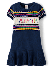 Vestido tipo suéter con peplum para útiles escolares en intarsia para niñas - Classroom Cutie