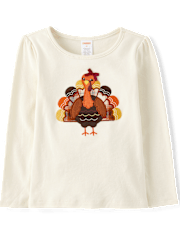 Girls Embroidered Turkey Top - Autumn Adventures