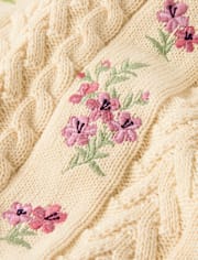 Girls Embroidered Floral Cable Knit Sweater - Country Charm