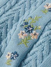 Girls Embroidered Floral Cable Knit Sweater - Country Charm