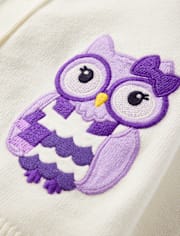 Girls Embroidered Owl Cardigan - Classroom Cutie