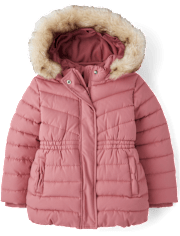 Girls Long Puffer Jacket - Little Essentials
