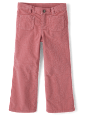 Girls Patch Pocket Stretch Corduroy Wide Leg Pants - Little Essentials
