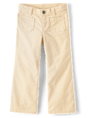 Girls Patch Pocket Stretch Corduroy Wide Leg Pants - Little Essentials