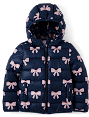 Girls Bow Quilted Puffer Jacket - Little Essentials