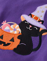 Top Niña Calabaza Gato Bordado - Halloween