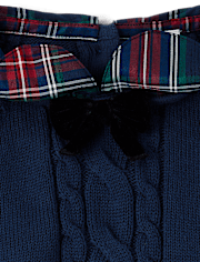 Girls Bow Cable Knit Sweater - Royal Christmas