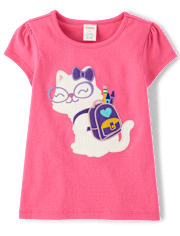 Girls Embroidered Cat Backpack Top - Classroom Cutie