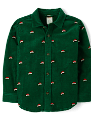 Boys Schiffli Santa Hat Corduroy Button Up Shirt - All Dressed Up