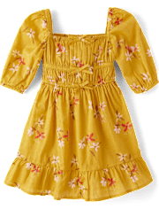 Girls Floral Bow Ruffle Dress - Country Charm