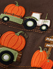 Boys Embroidered Pumpkin Tractor Top - Autumn Adventures