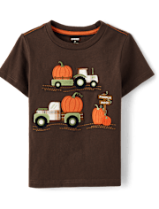 Boys Embroidered Pumpkin Tractor Top - Autumn Adventures
