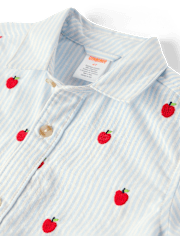 Boys Embroidered Apple Oxford Button Up Shirt - Classroom Cutie