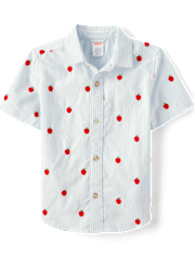 Boys Embroidered Apple Oxford Button Up Shirt - Classroom Cutie