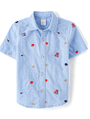 Camisa Oxford con botones y estilo universitario bordado para niños - Classroom Cutie