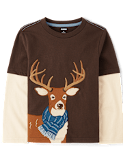 Boys Embroidered Deer Layered Top - Country Charm