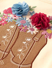 Girls Embroidered Cowgirl Boots Top - Country Charm