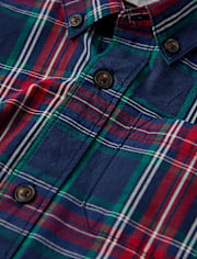 Boys Matching Family Plaid Poplin Button Up Shirt - Royal Christmas