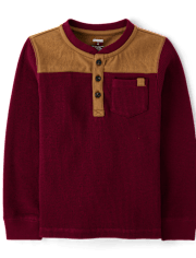 Boys Colorblock Thermal Henley Top - Little Essentials