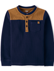 Boys Colorblock Thermal Henley Top - Little Essentials