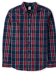 Mens Matching Family Plaid Poplin Button Up Shirt - Royal Christmas