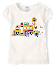 Girls Embroidered Owl School Bus Top - Classroom Cutie