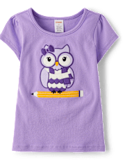 Haut crayon brodé à motif hibou pour fille - Classroom Cutie